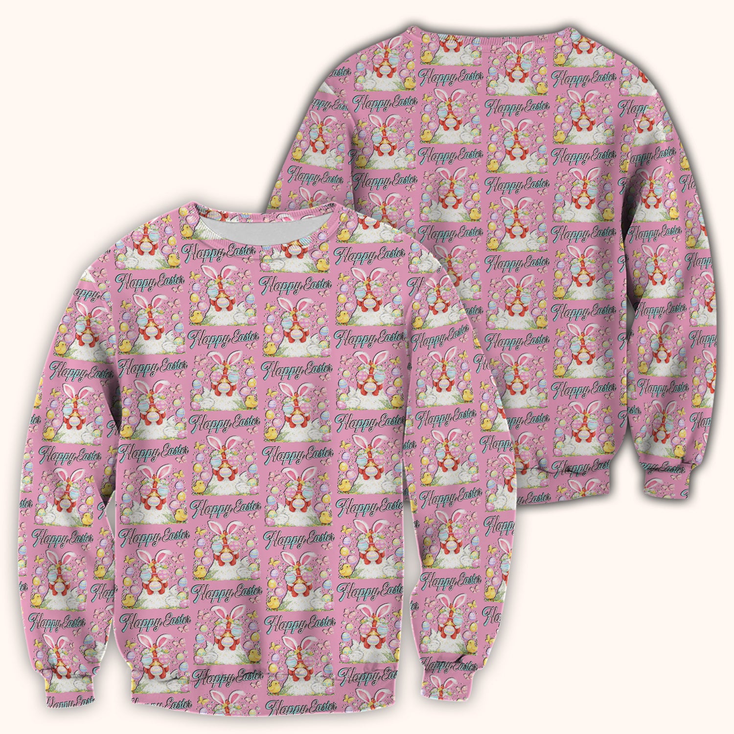 Happy Easter Bunny Eggs Pattern Scrub Top, Comfortable Scrubs for Nurses