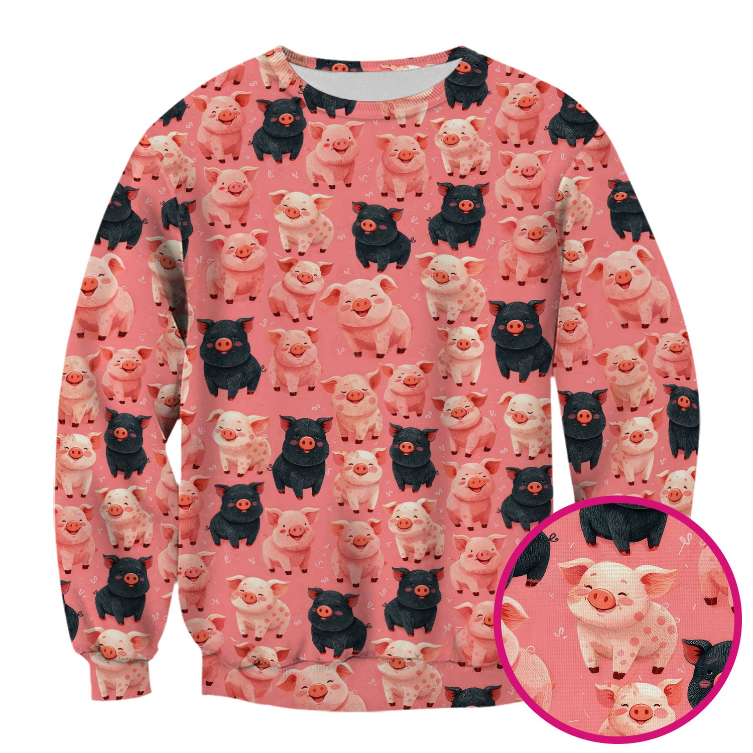 Cartoon Pig Print Scrub Top, Comfortable Medical Scrubs for Nurses