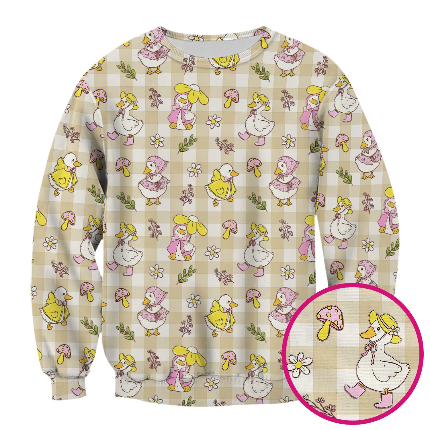 Cute Duck Outfit Gingham Pattern Scrub Top, Comfortable Scrubs for Nurses