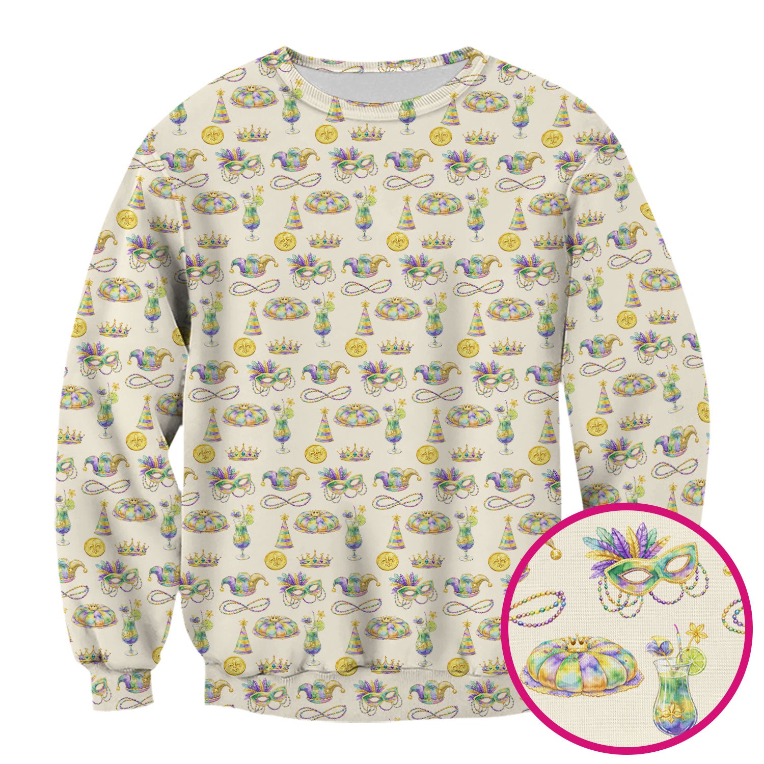Mardi Gras Mask Scrub Top, Elegant Carnival Pattern Nurse Shirt For Women, Breathable Fabrics Nursing Uniform