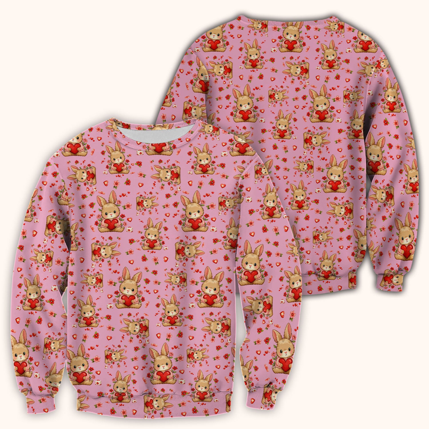 Adorable Bunny Heart Healthcare Design Scrub Top, Comfortable Scrubs for Nurses, Easter