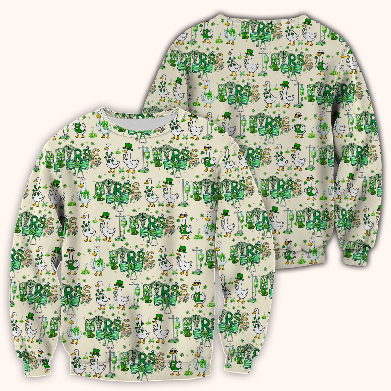 Funny Goose Nurse Shamrock Scrub Top, St. Patrick’s Day Nurse Pattern Shirt, Breathable Fabrics Nursing Uniform
