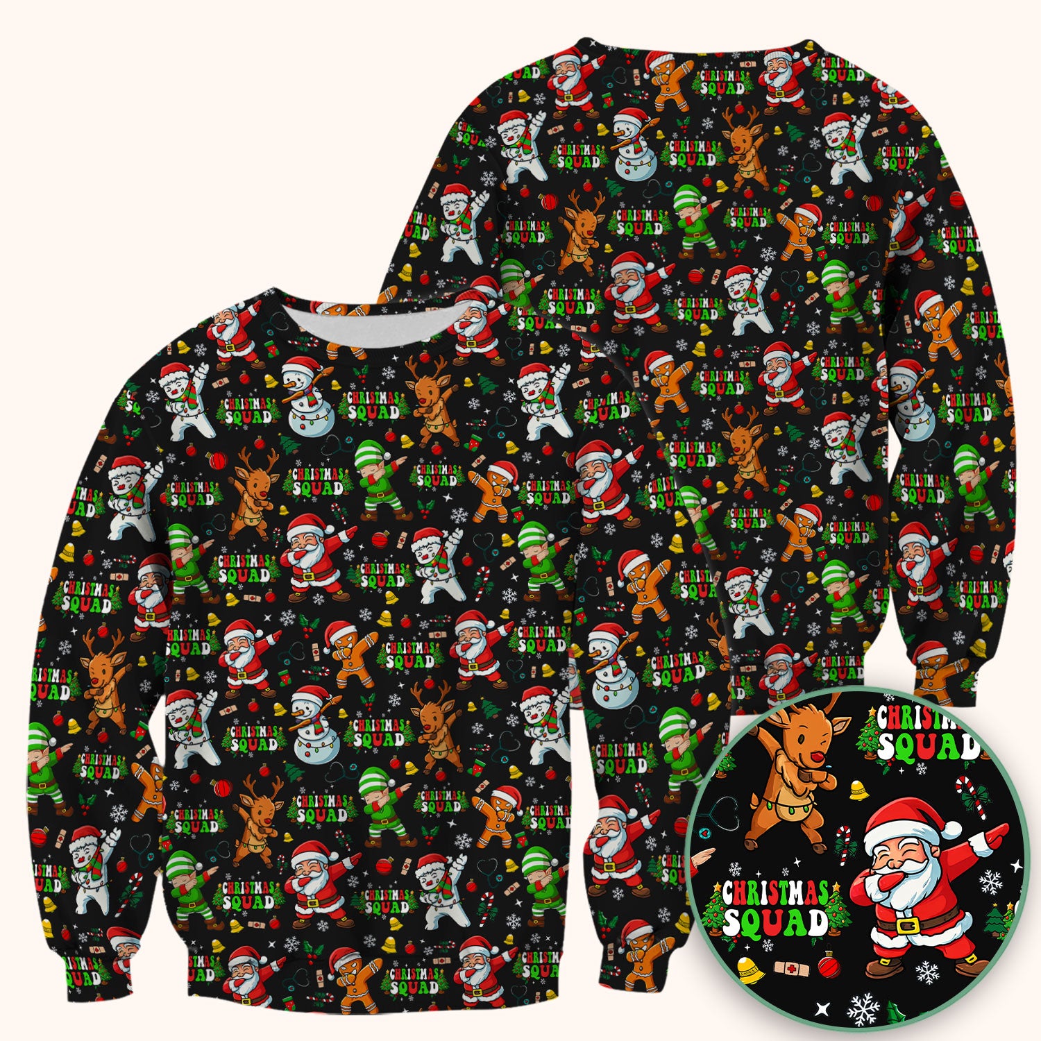 Christmas Squad Scrub Top - Funny Santa & Reindeer Shirt - Cute Holiday Medical Uniform for Nurses, Doctors & Vet Techs