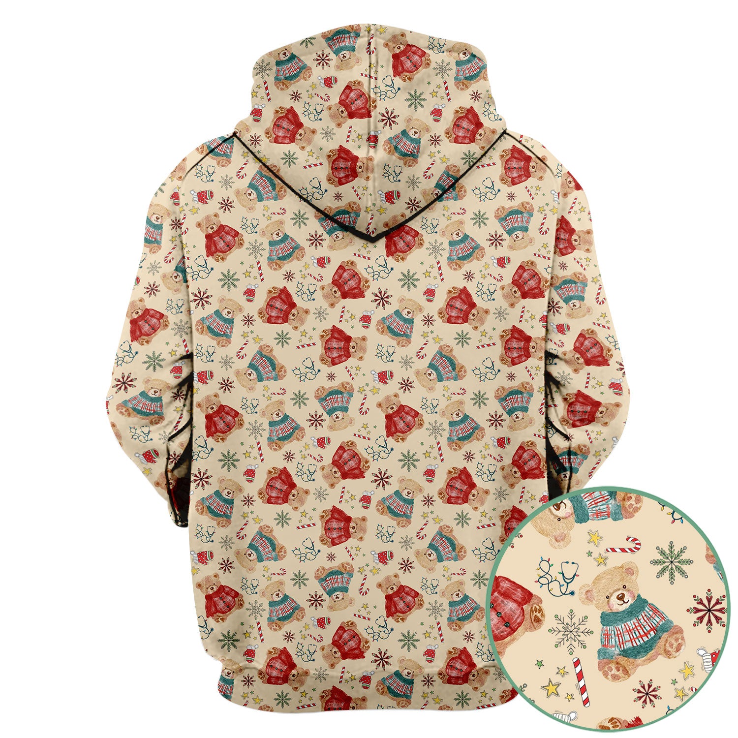 Christmas Bear Scrub Top - Cute Holiday Teddy Print Scrubs for Nurses - Funny Xmas Medical Scrub Shirt Gift for Women CNA RN