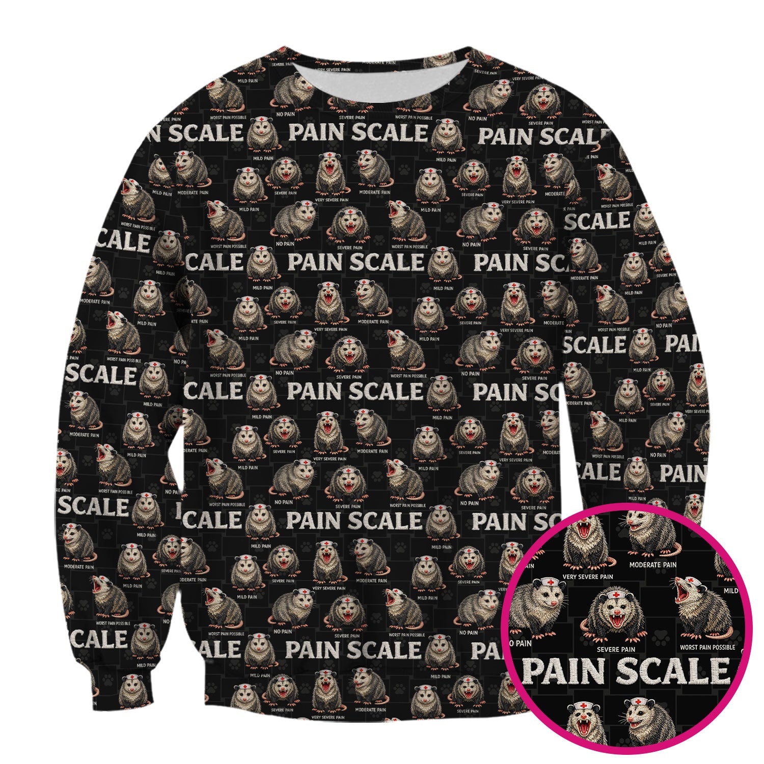 Edgy Possum Pain Scale Nurse Pattern Scrub Top, Comfortable Scrubs For Nurses