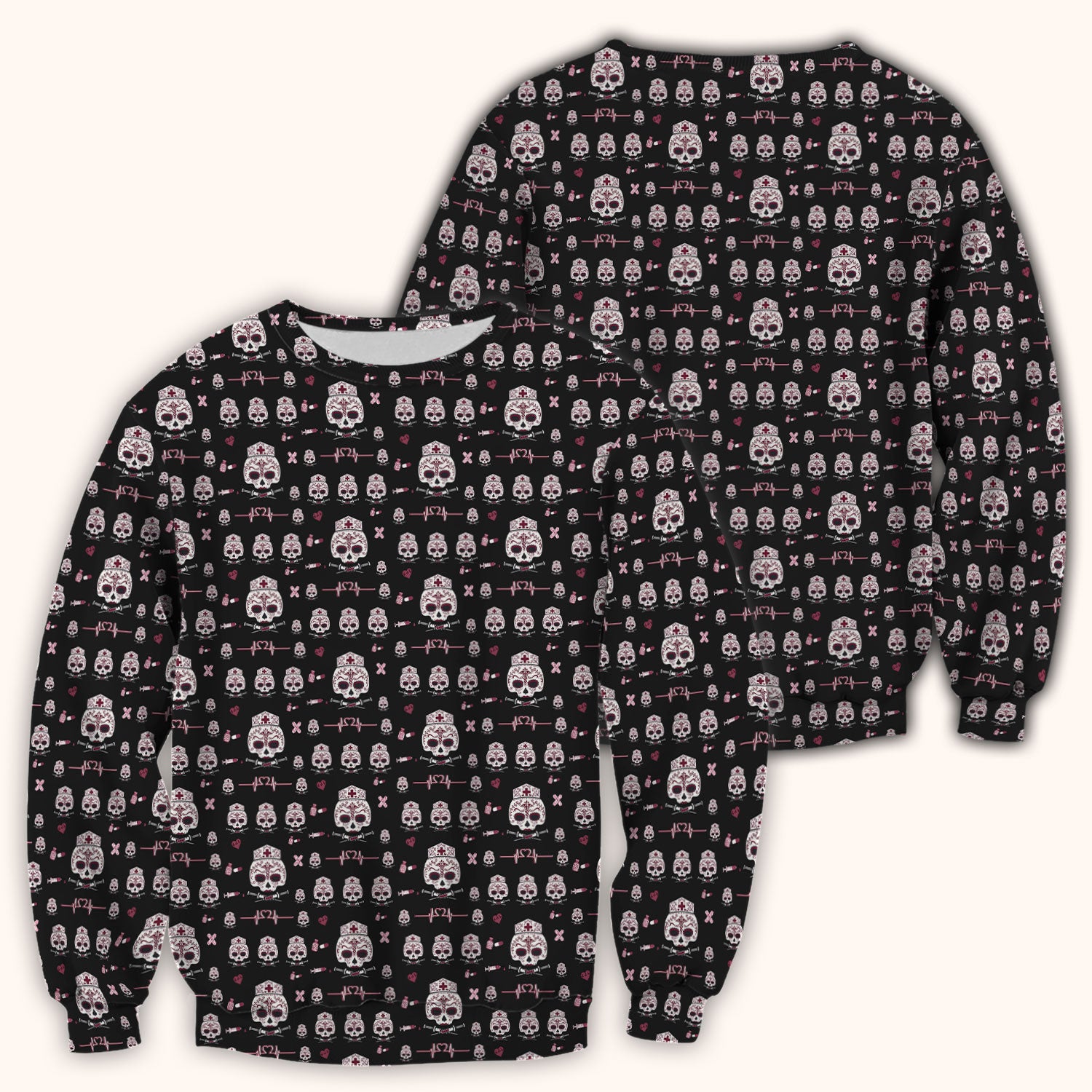 Sugar Skull Scrub Top, Skull Pattern Scrub Shirt, Breathable Fabrics Nursing Uniform