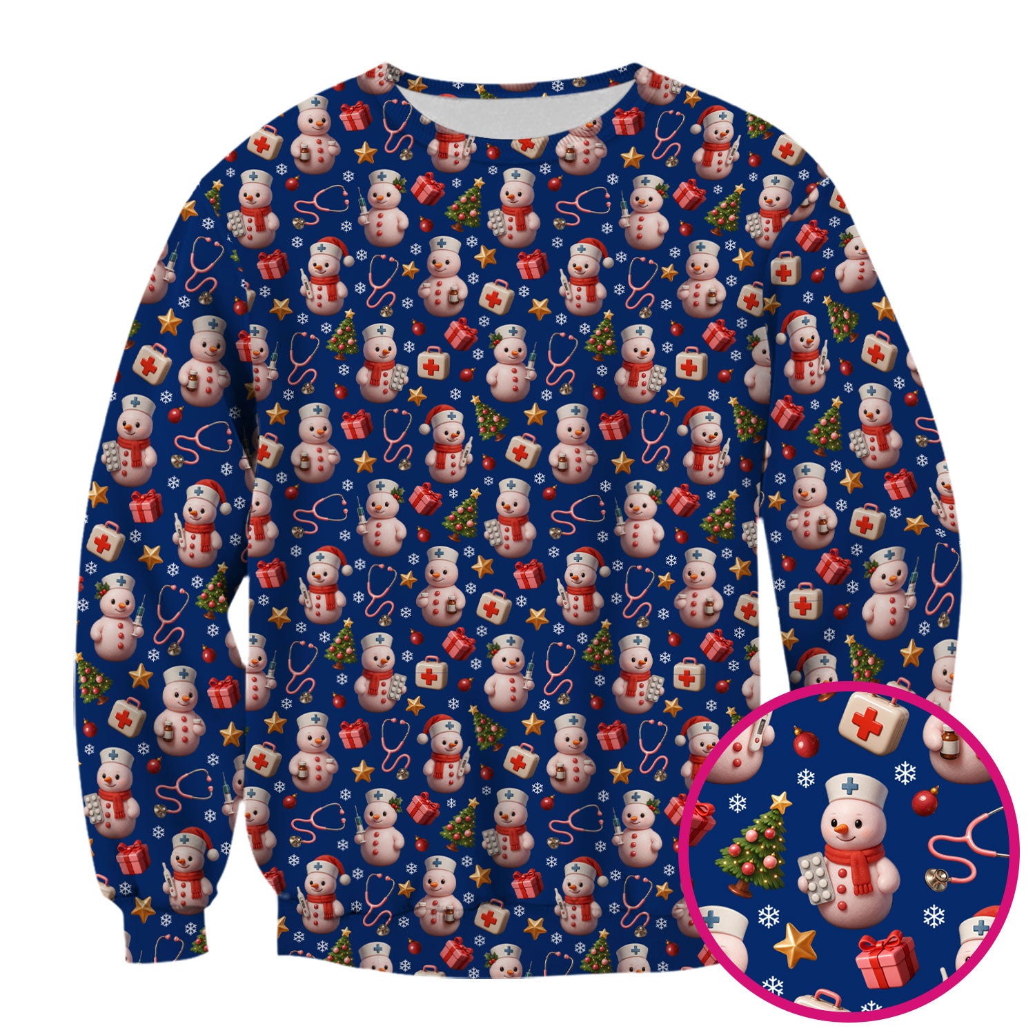 Snowman Pattern Christmas Nurse Scrub Top - Cute Holiday Medical Shirt - Funny Festive Scrubs Gift for RN LPN CNA Nurses