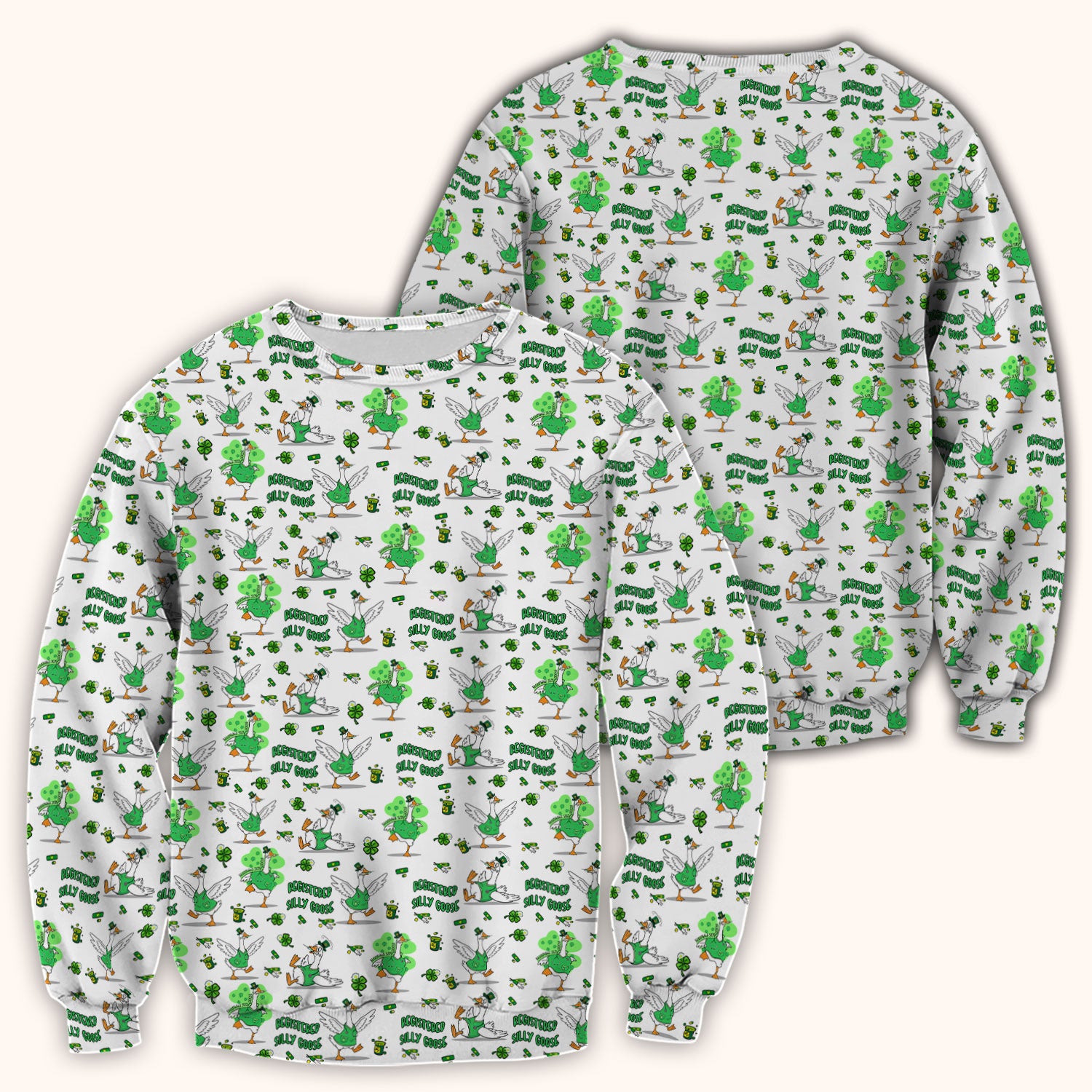 Silly Goose St. Patrick’s Day Scrub Top, Funny Goose Shamrock Pattern Nurse Scrub Shirt, Irish Green Nursing Uniform