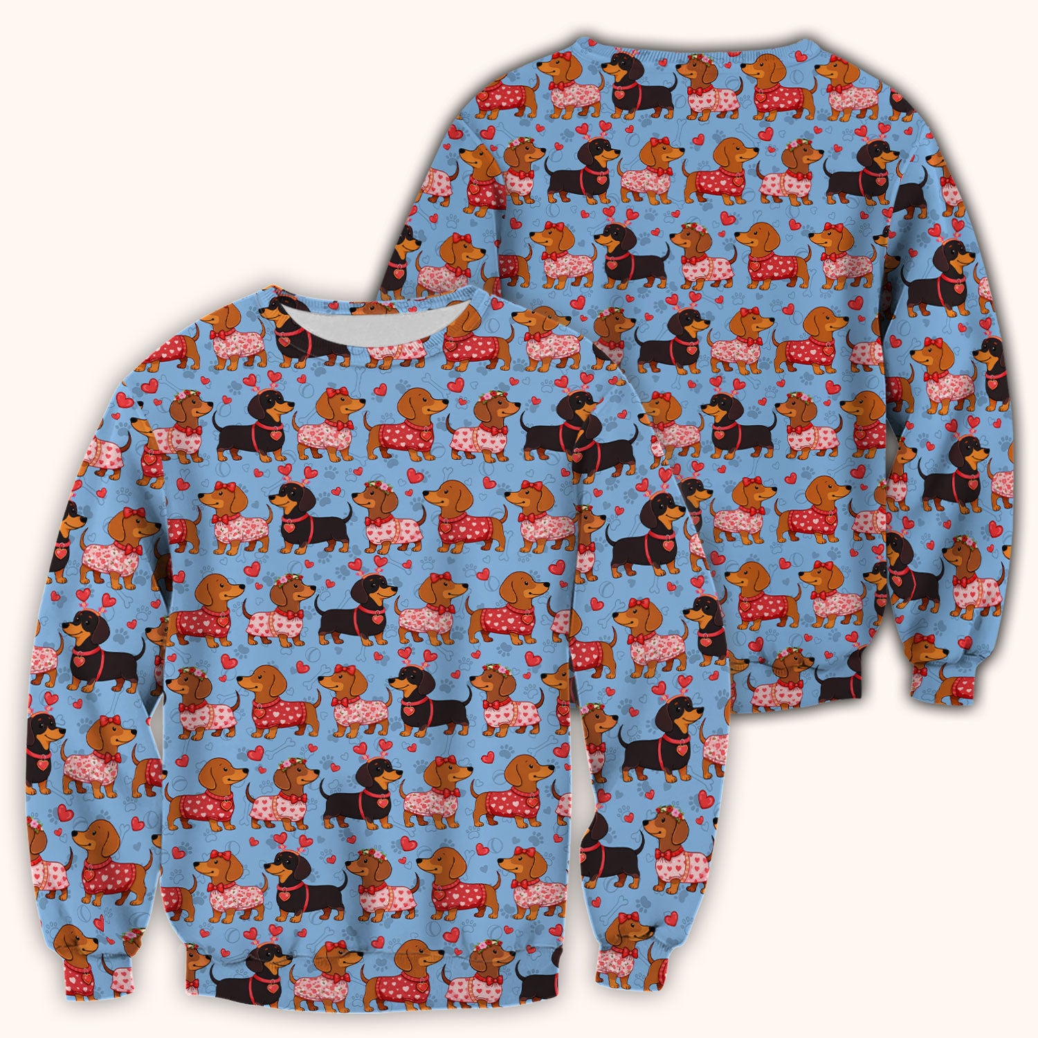 Valentine Dachshund Scrub Top, Wiener Dog Love Pattern Nurse Shirt, Breathable Fabrics Nursing Uniform