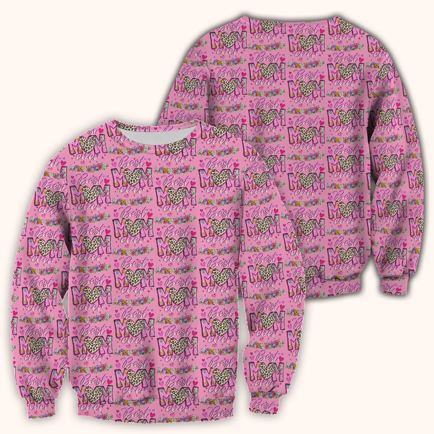 Best Mom Ever Leopard Heart Floral Pattern Scrub Top, Comfortable Scrubs for Nurses