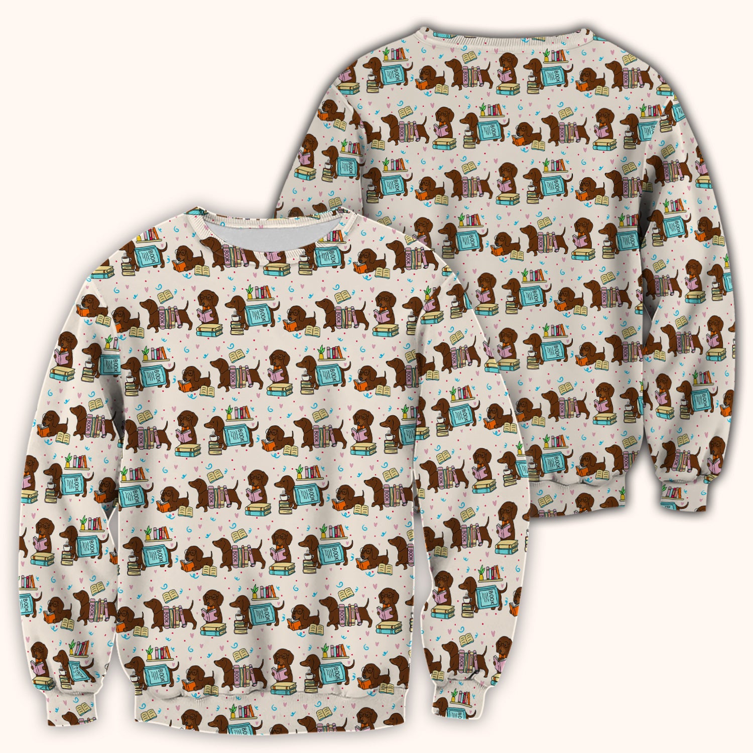Cute Bookish Dachshund Reading Scrub Top, Comfortable Scrubs for Nurses