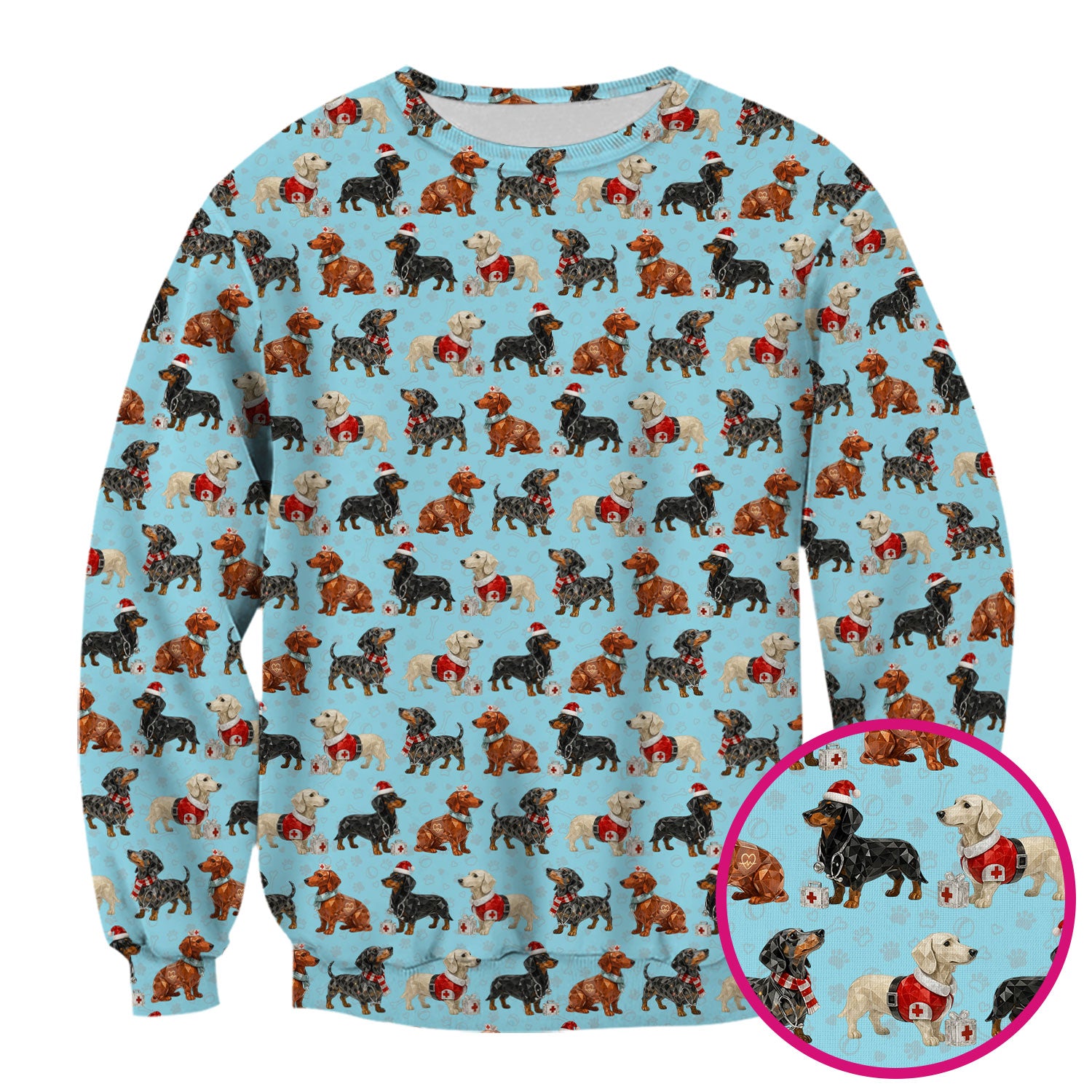 Funny Dachshund Christmas Dog Nurse Scrub Top, Holiday Puppy Medical Uniform Shirt For Nursing