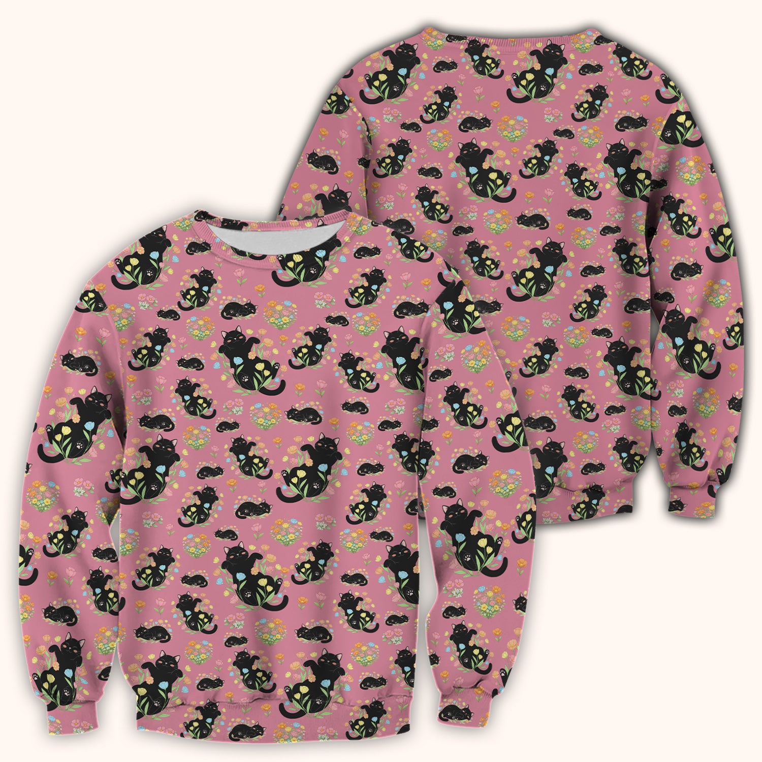 Cats With Cute Poses Floral Pattern Scrubs Top, Comfortable Scrubs for Nurses