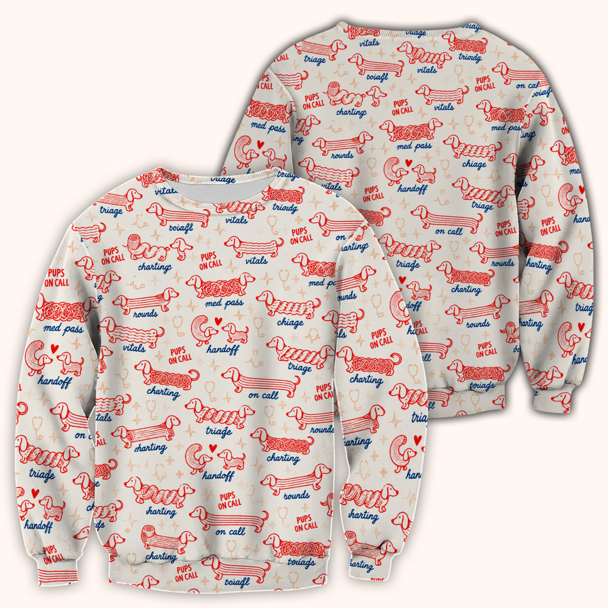 Cute Pups On Call Dachshund Pattern Scrub Top, Comfortable Scrubs for Nurses