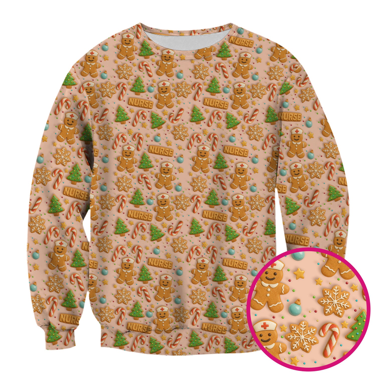 Christmas Gingerbread Scrubs for Women - Cute Holiday Cookie Pattern Medical Scrub Top - Festive Christmas Scrubs with Adorable Design