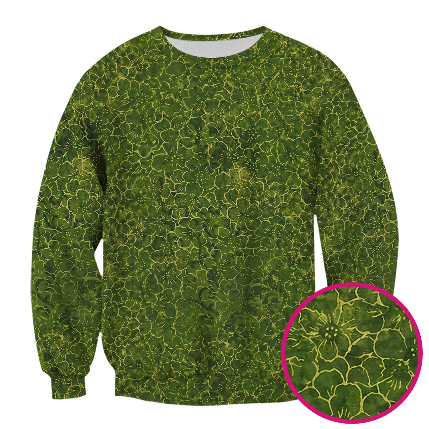 Green Floral Blossom Pattern Scrub Top, Comfortable Scrubs for Nurses