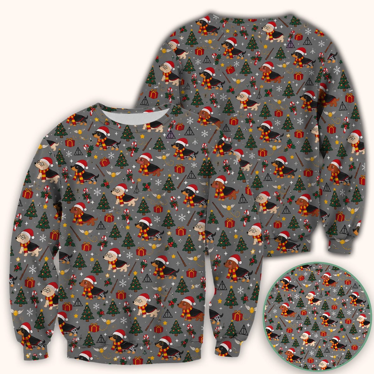 Christmas Wizard Dachshunds Pattern Scrub Top, Comfortable Scrubs for Nurses