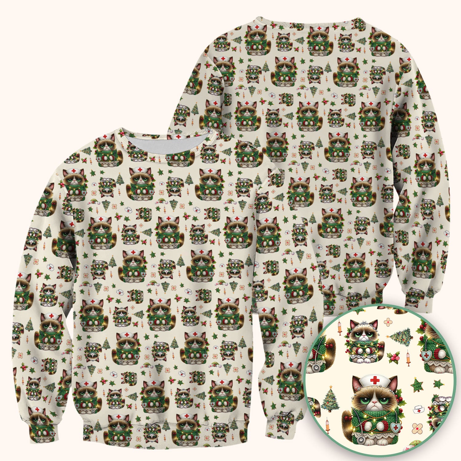 Christmas Nurse Scrub Top - Funny Cat Nursing Shirt - Cute Holiday Medical Uniform for Women RN LPN CNA
