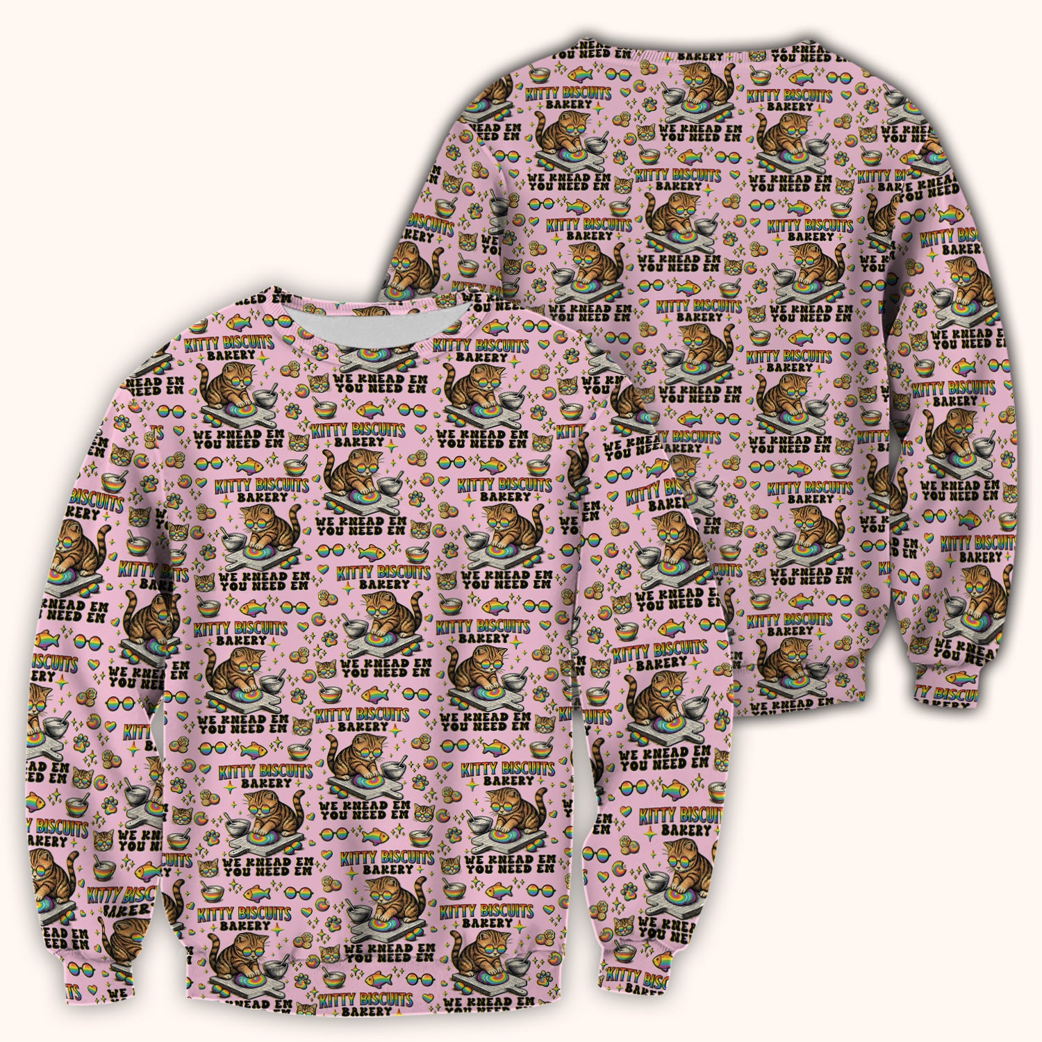 Pride Nurse Cat Baking Rainbow Dough Pattern Scrub Top, Breathable Fabrics Nursing Uniform