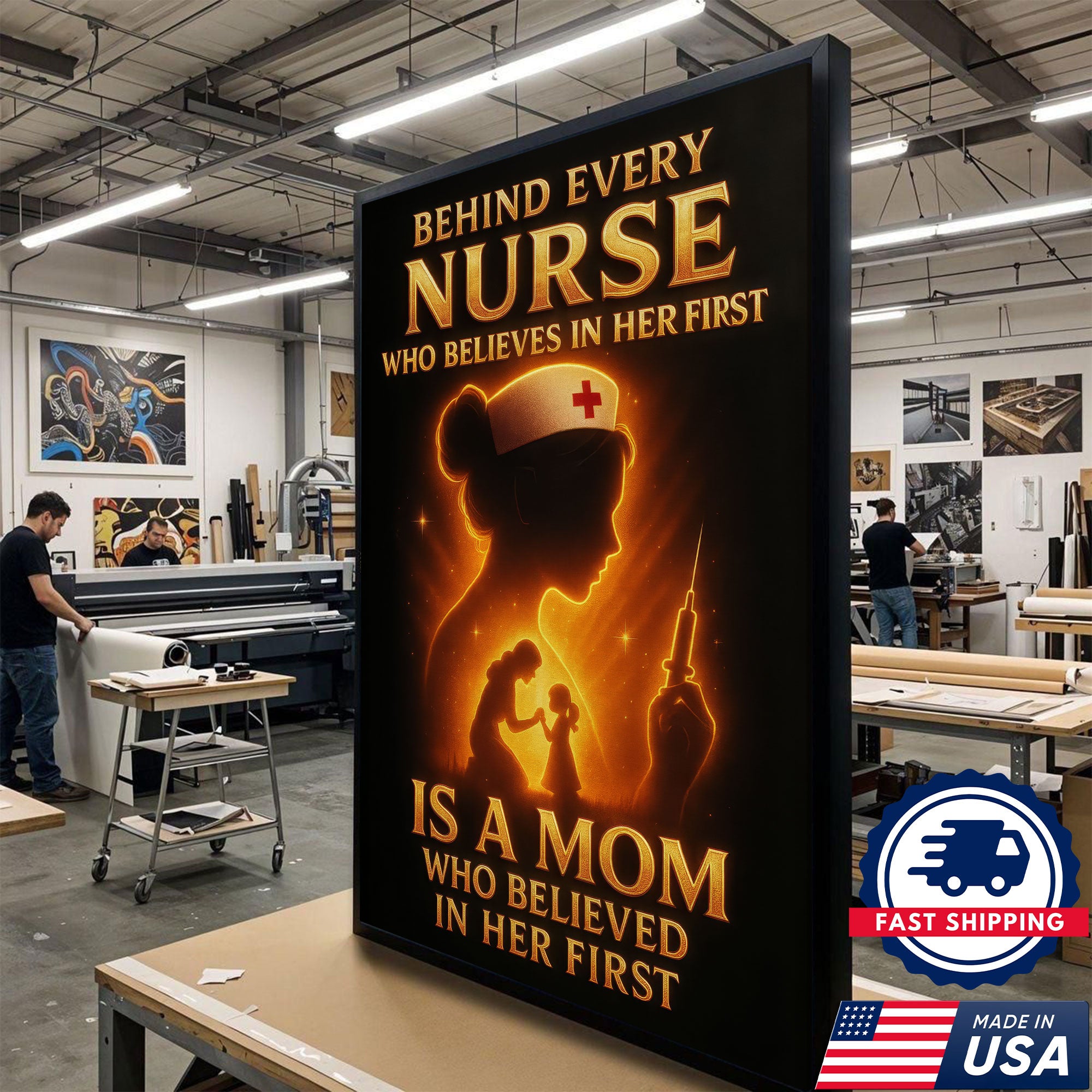 Nurse Mom Canvas Wall Art Inspirational Gift, Behind Every Nurse Quote, RN LPN CNA Gift
