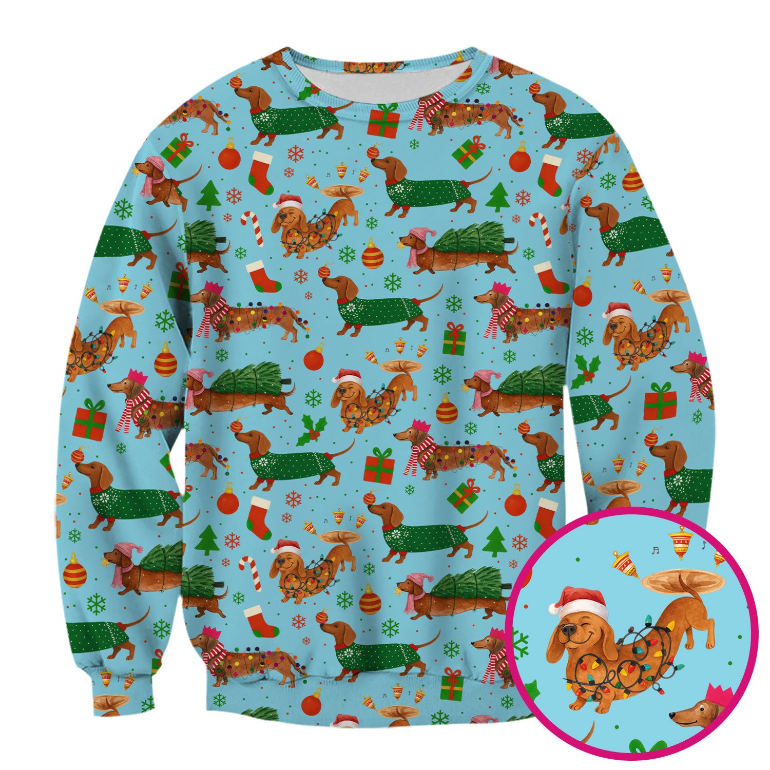 Funny Christmas Dog Scrub Top - Dachshund Multi Color Scrub Shirt - Holiday Scrubs Gift for Nurse, CNA, RN, Doctor, Medical Staff