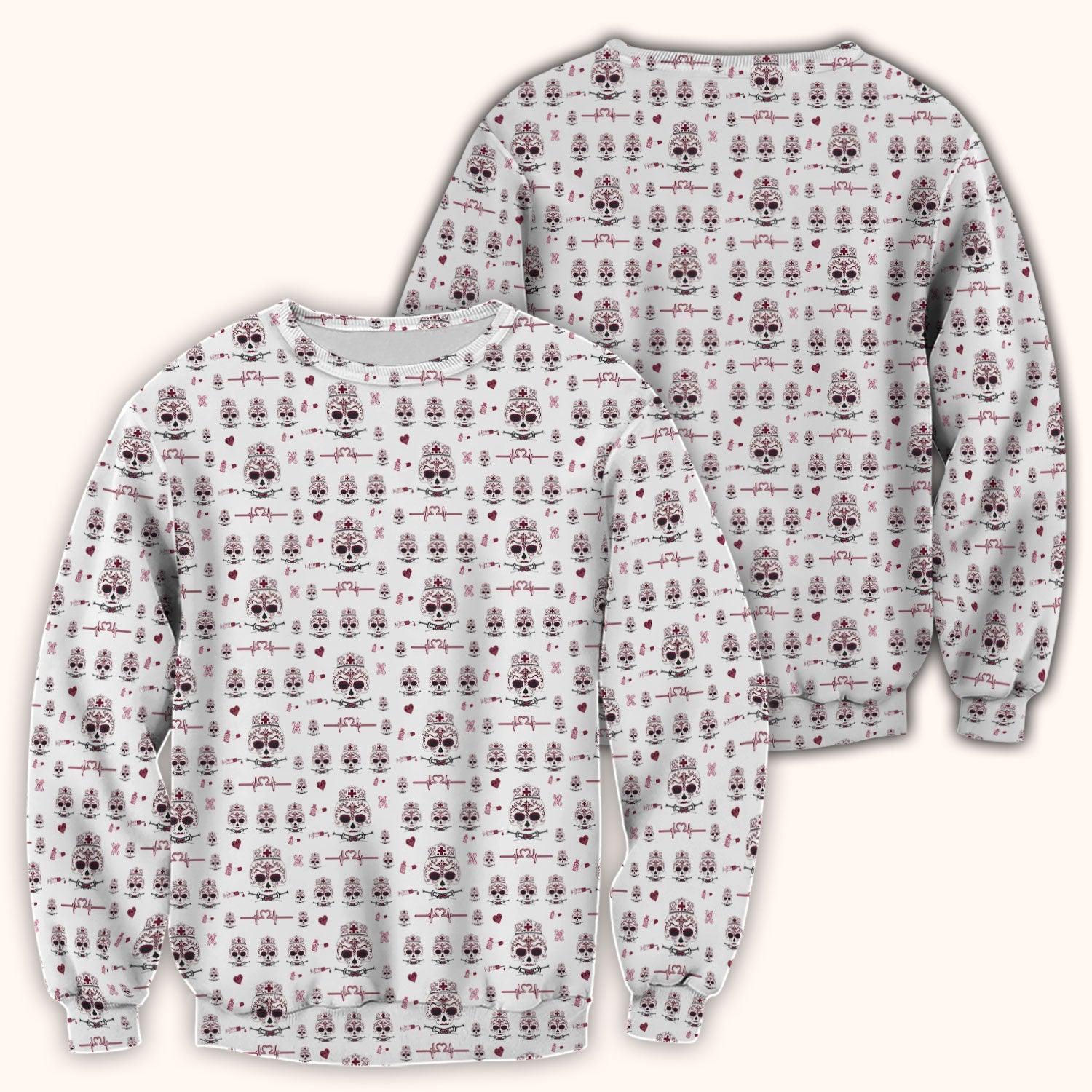 Sugar Skull Scrub Top, Skull Pattern Scrub Shirt, Breathable Fabrics Nursing Uniform
