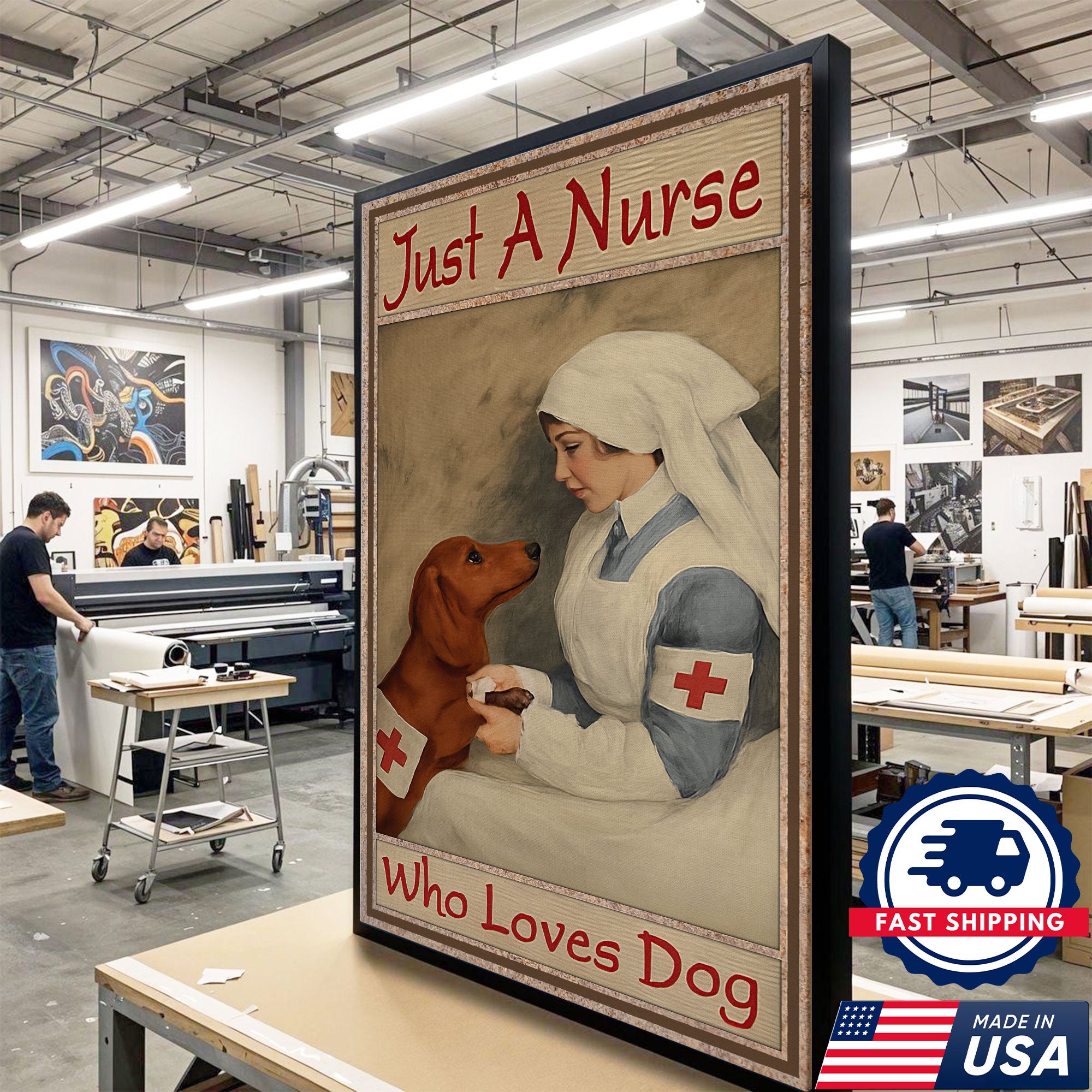 Nurse And Dog Canvas, Funny Medical Worker Wall Art Canvas, Animal Lover Decor, Gift For Nursing