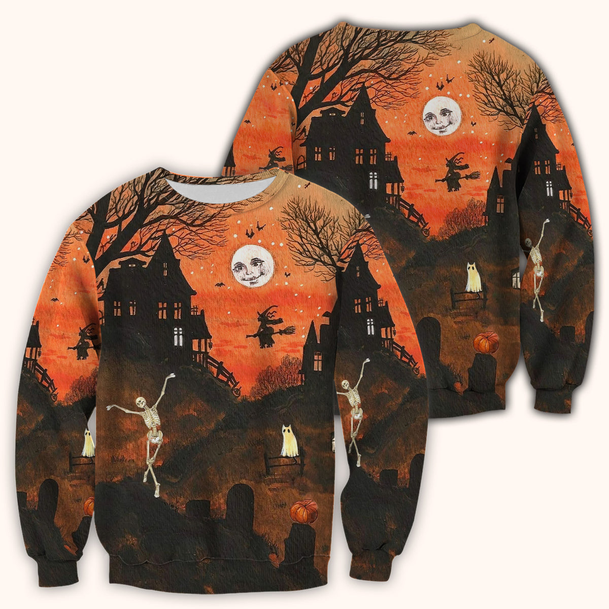 Halloween Haunted House Pattern Scrub Top, Comfortable Scrubs for Nurses