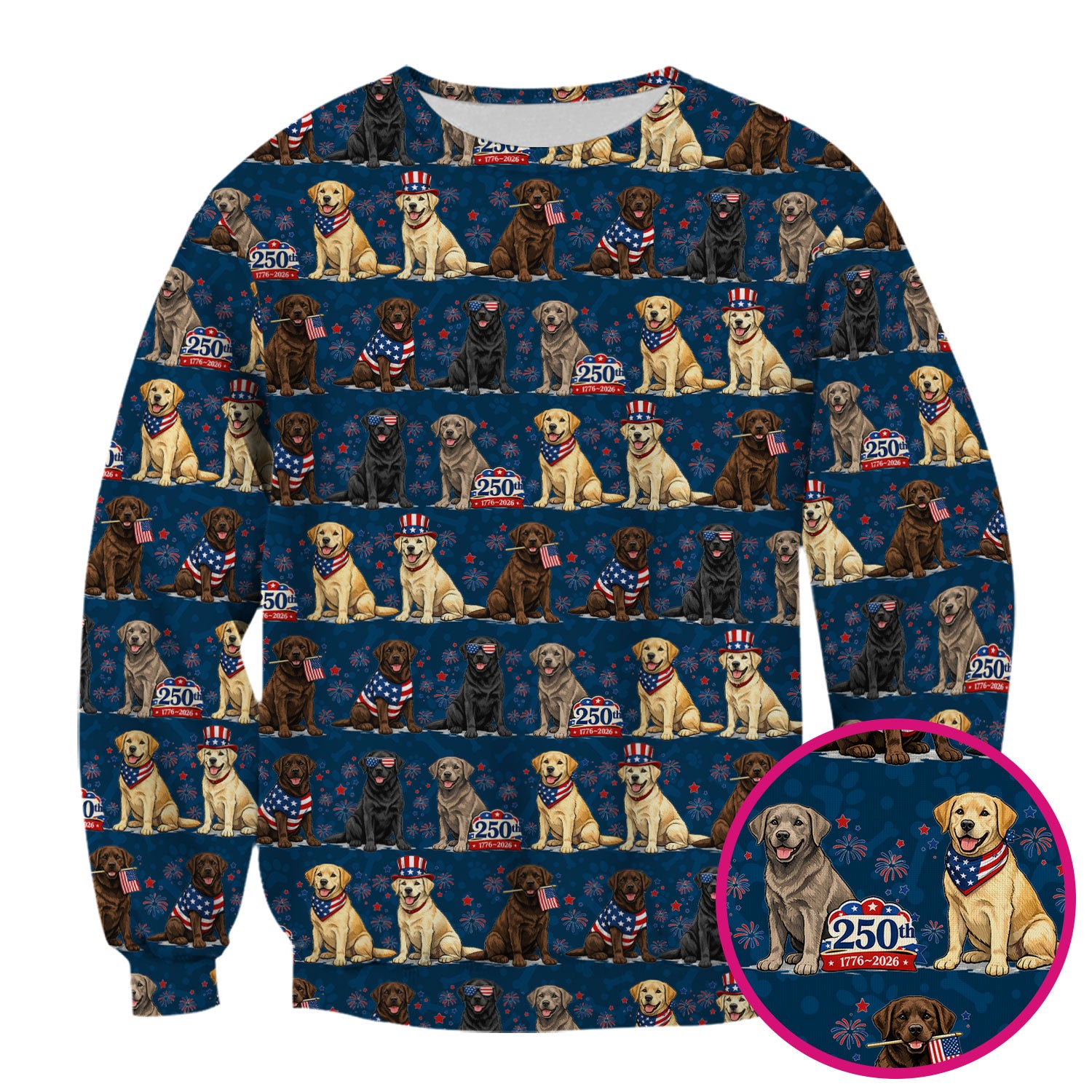 4th of July Labrador Dog Patriotic Print Scrub Top, USA Flag Nursing Uniform for Women