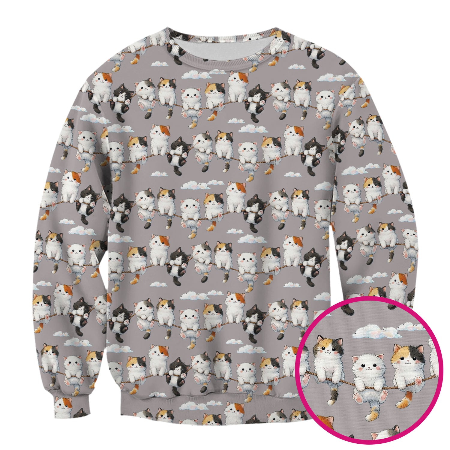 Cute Cats Sitting on Rope Pattern Scrubs Top, Comfortable Scrubs for Nurses