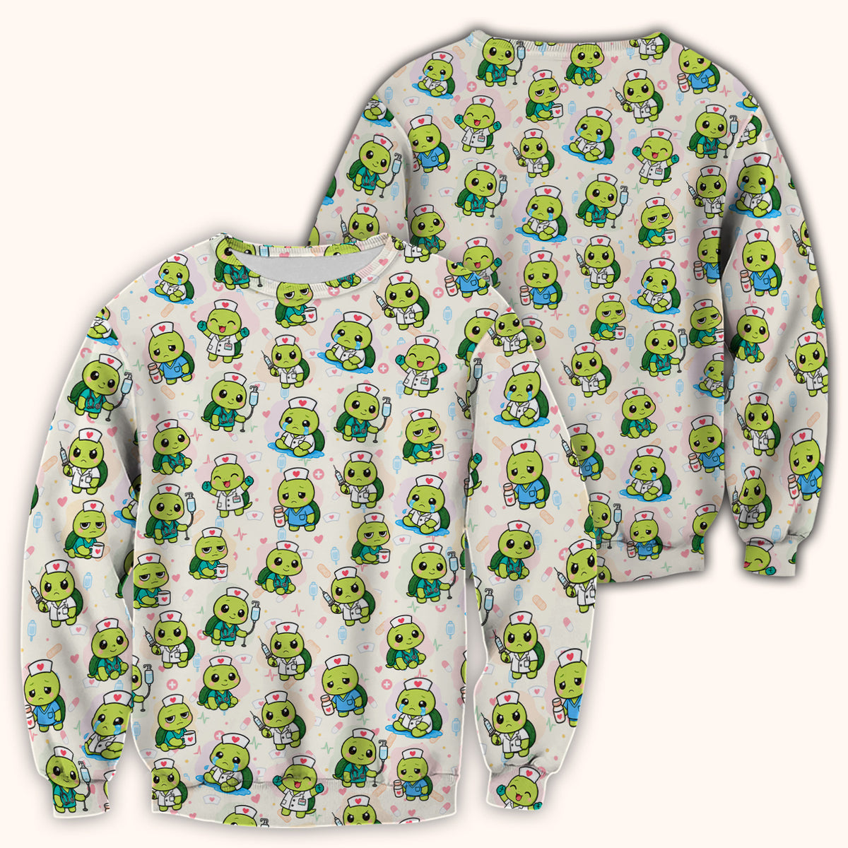 Cute Nurse Turtle Medical Icons Scrub Top, Comfortable Scrubs for Nicu Nurses