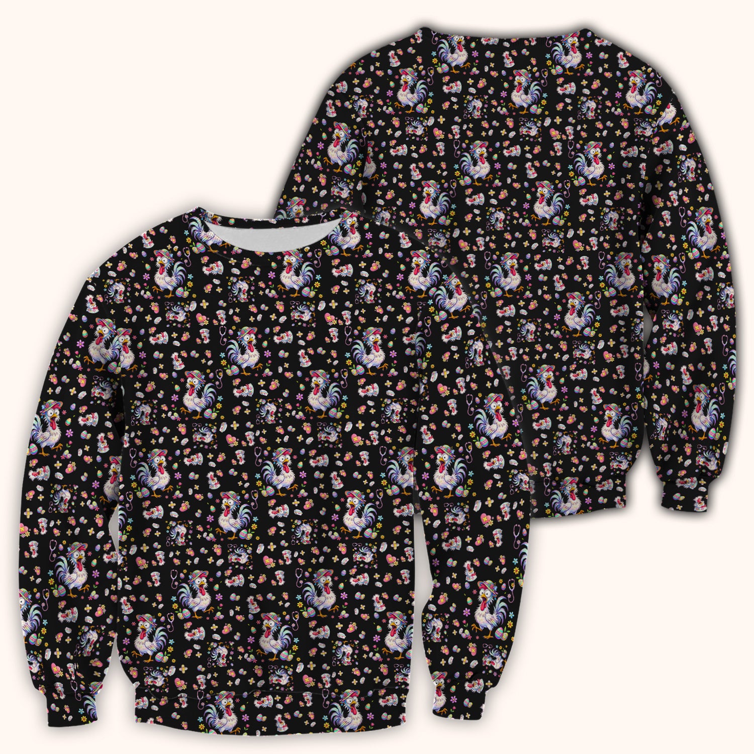 Funny Easter Nurse Chicken Pattern Scrub Top, Comfortable Scrubs for Nurses
