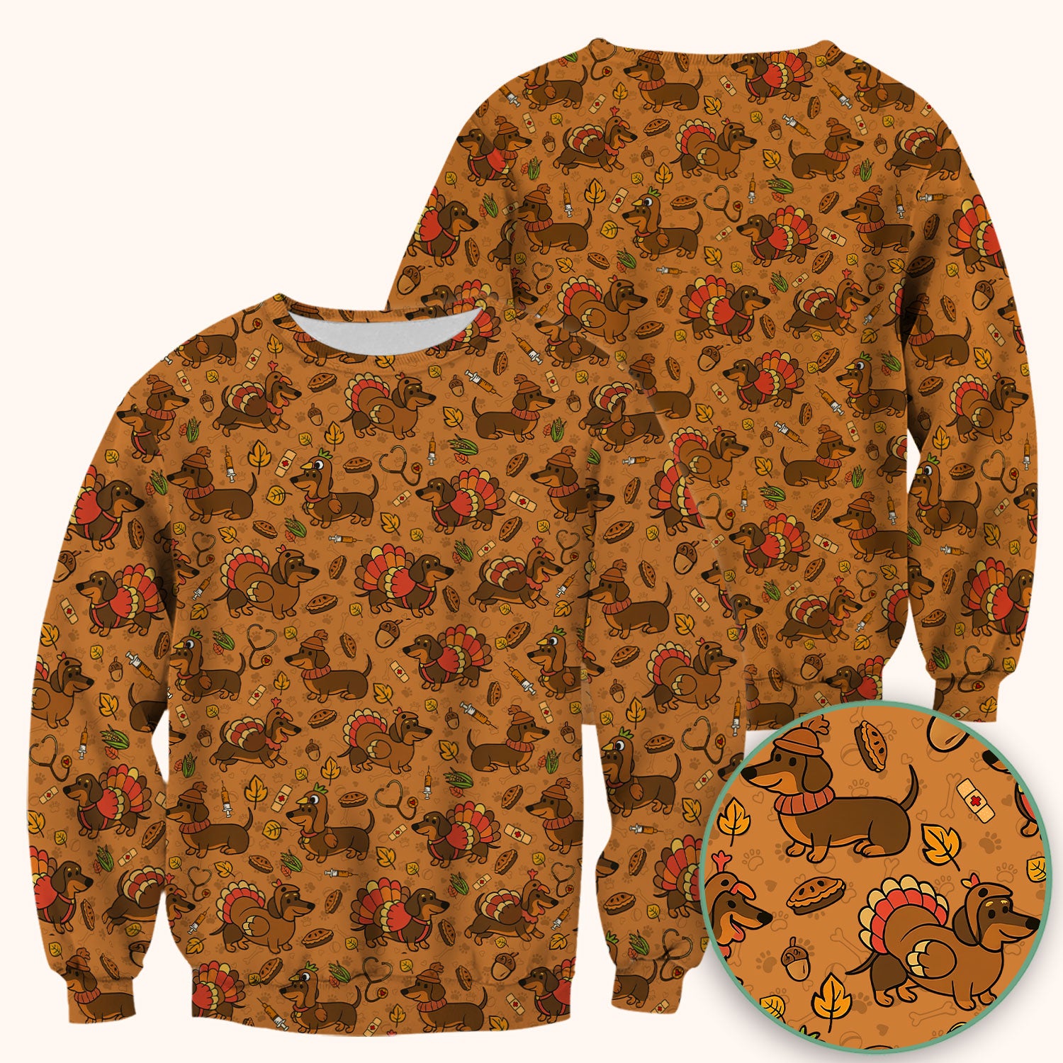 Thanksgiving Dachshund Scrubs Top - Cute Dog Turkey Medical Uniform Shirt for Nurses - Funny Holiday Gift