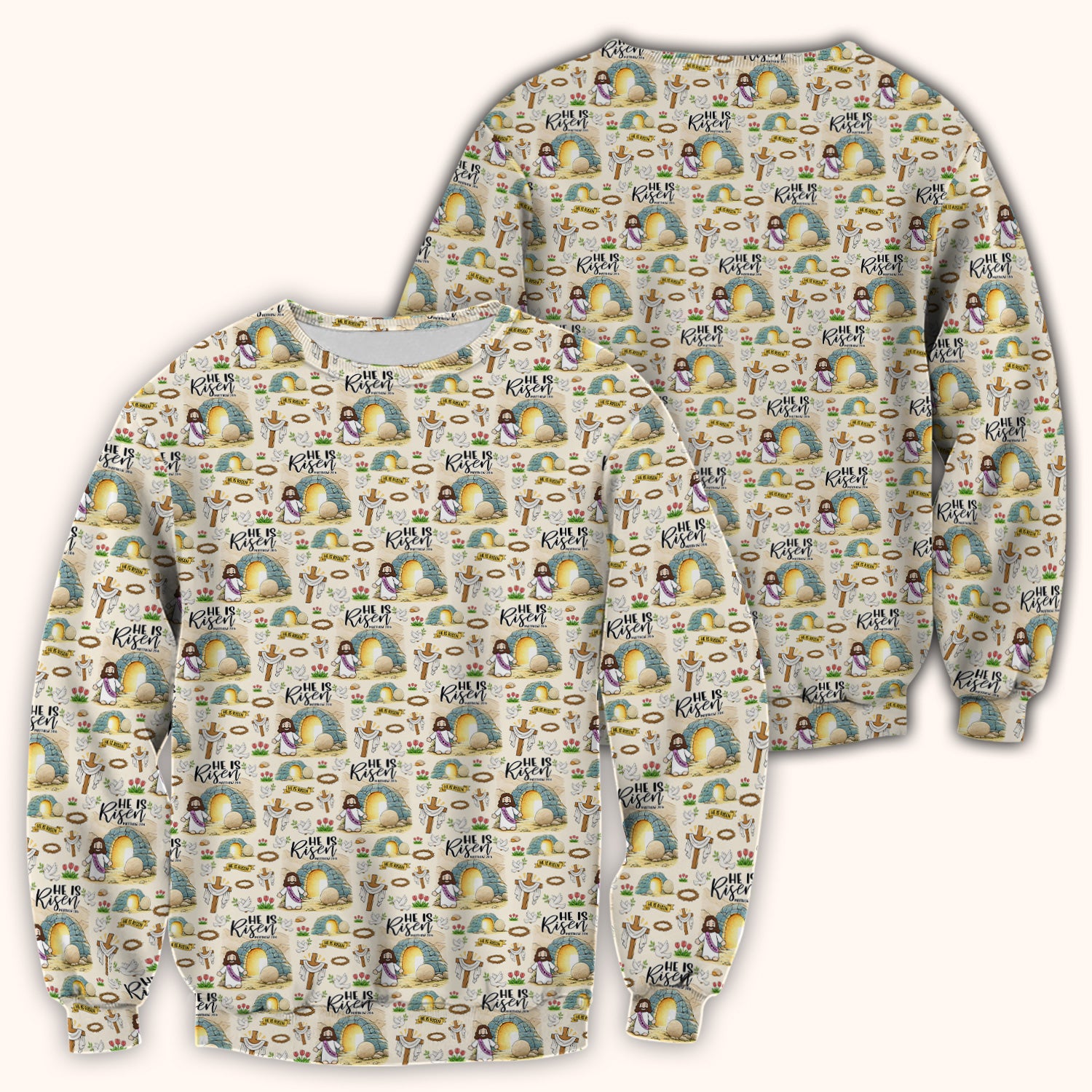 Christian Easter He Is Risen Resurrection Pattern Scrub Top, Breathable Healthcare Uniform Top
