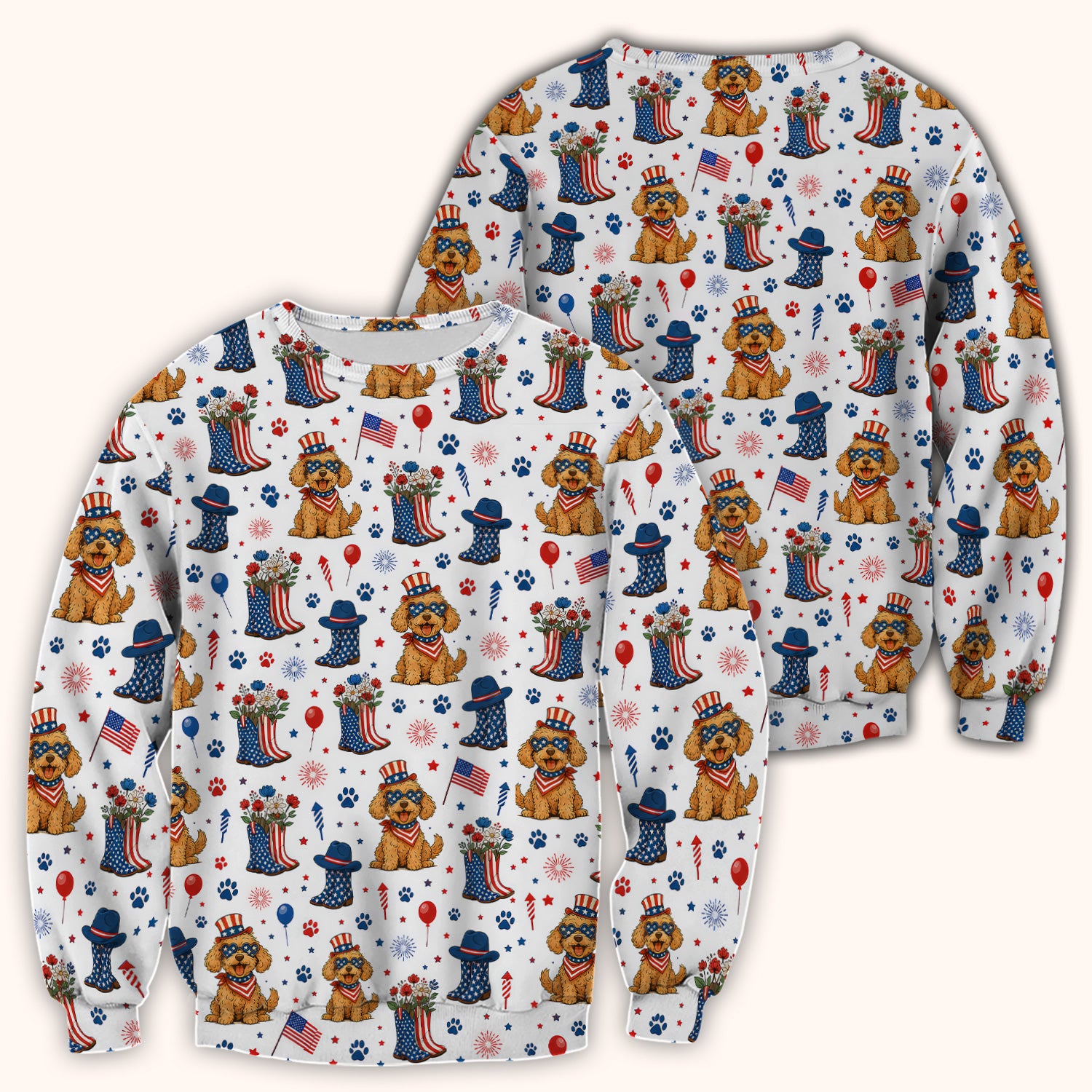 Patriotic Puppy Cowboy Boots Pattern Scrub Top, Comfortable Scrubs for Nurses