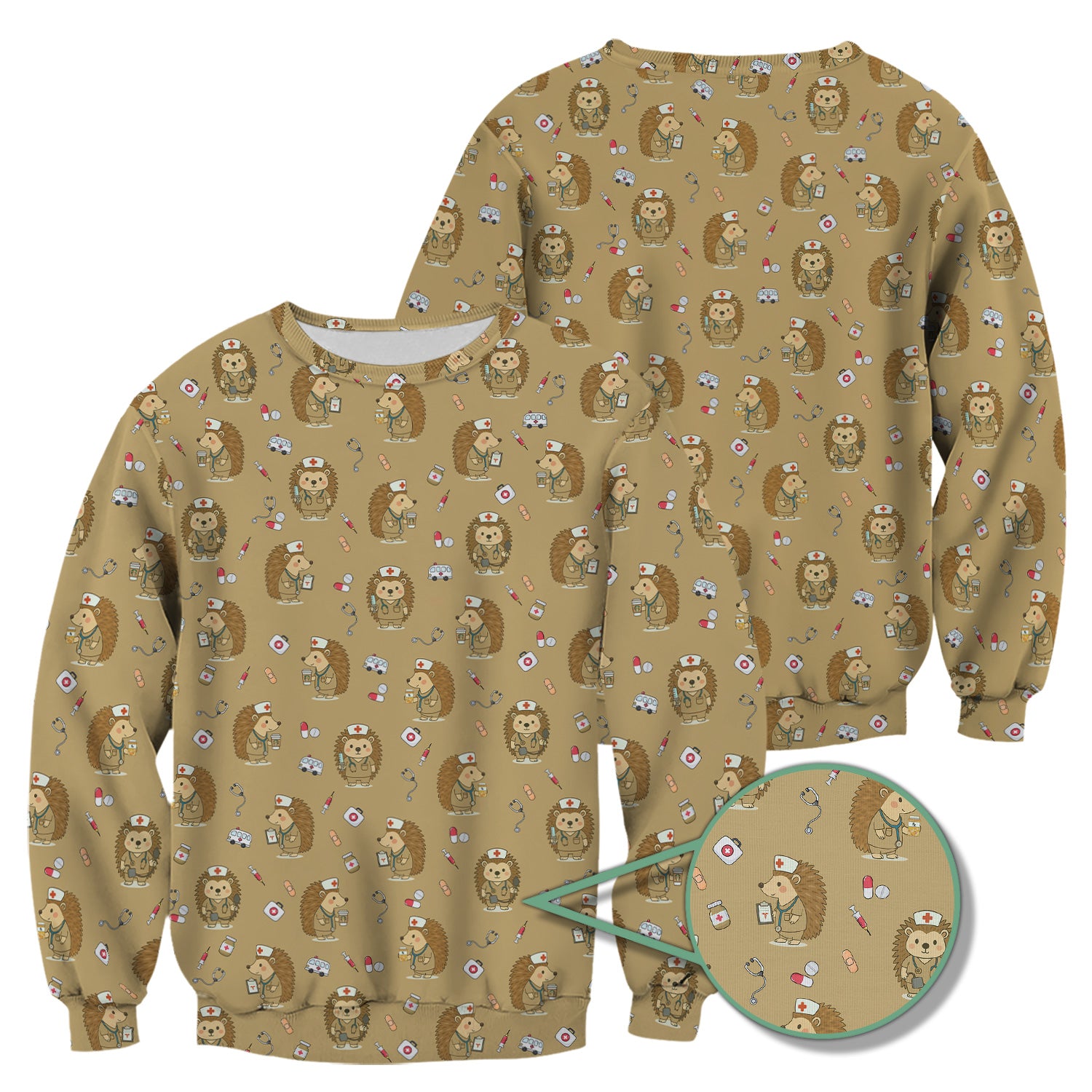 Cute Hedgehog Nurse Scrub Top - Funny Animal & Medical Design - Gift for Women RN LPN Pediatric Nurses