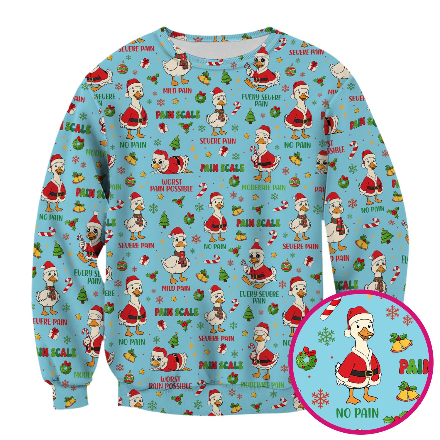 Funny Goose Christmas Scrub Top - Pain Scale Nurse Pattern Shirt - Cute Holiday Medical Scrubs for Women
