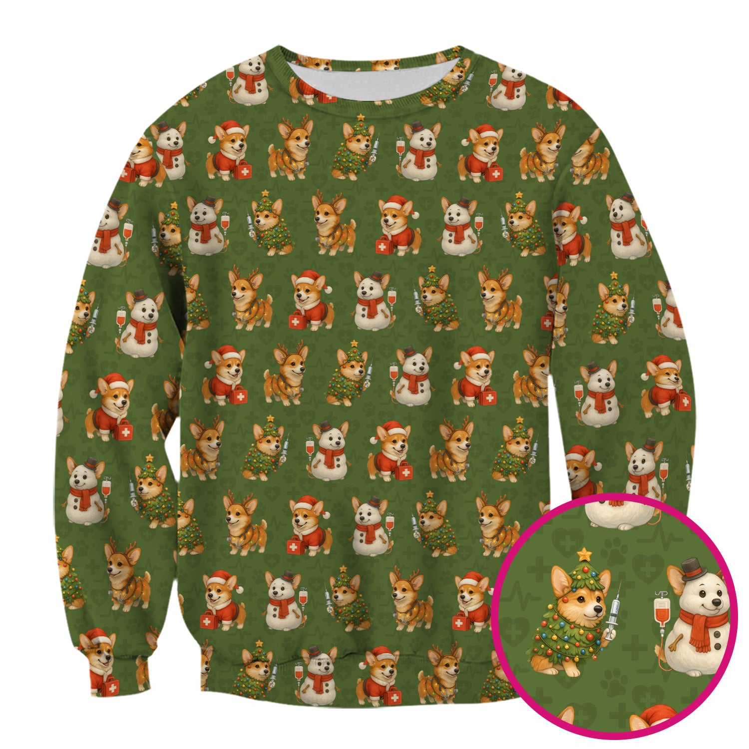 Cute Christmas Corgi Scrubs - Festive Pattern Scrub Top for Women - Cozy Holiday Nurse Scrubs Gift for Dog Lovers