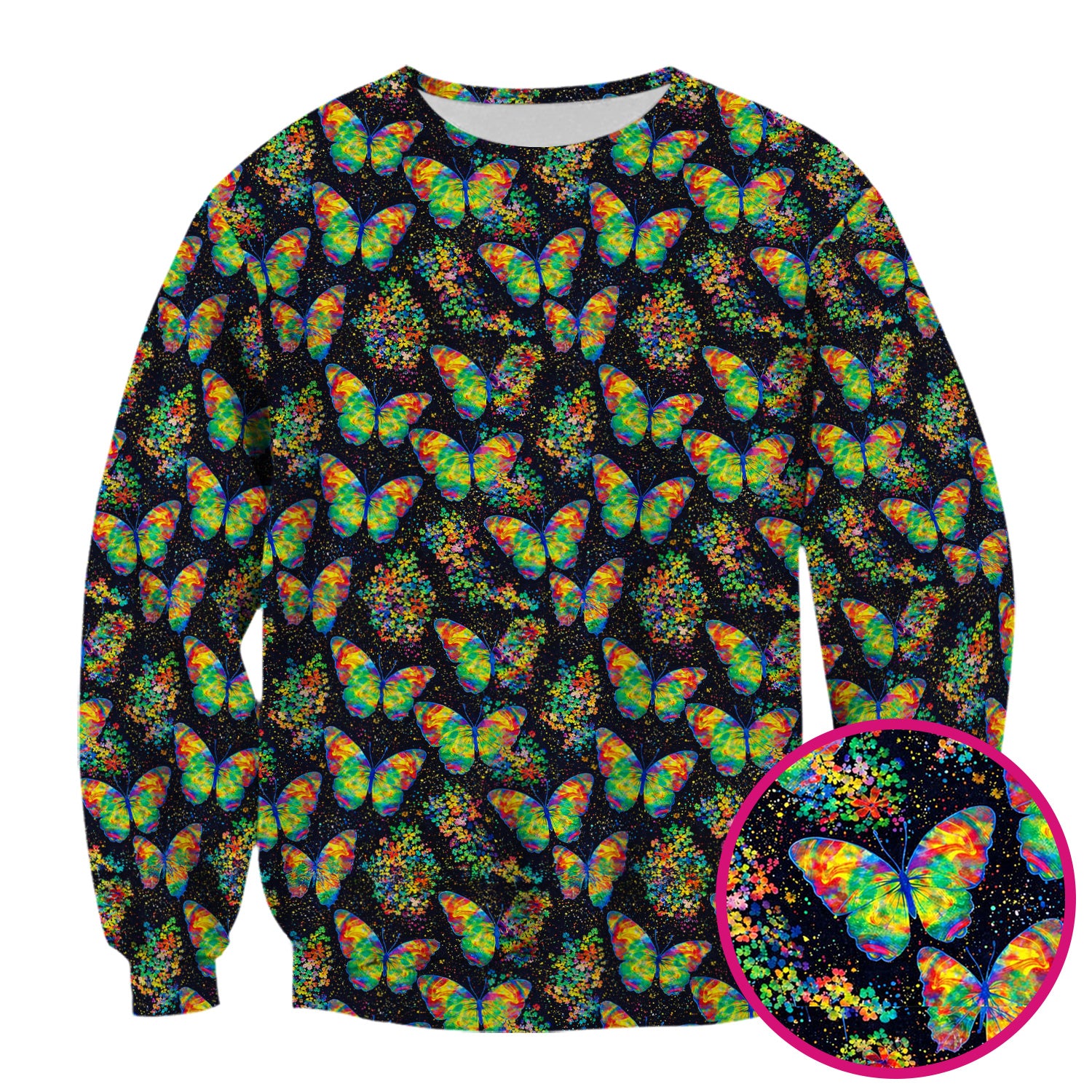 Rainbow Butterfly Galaxy Pattern Scrub Top, Comfortable Scrubs for Nurses