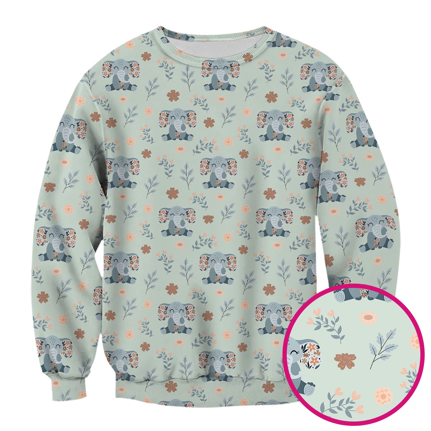 Cute Elephant Floral Print Scrub Top, Comfortable Scrubs for Nurses