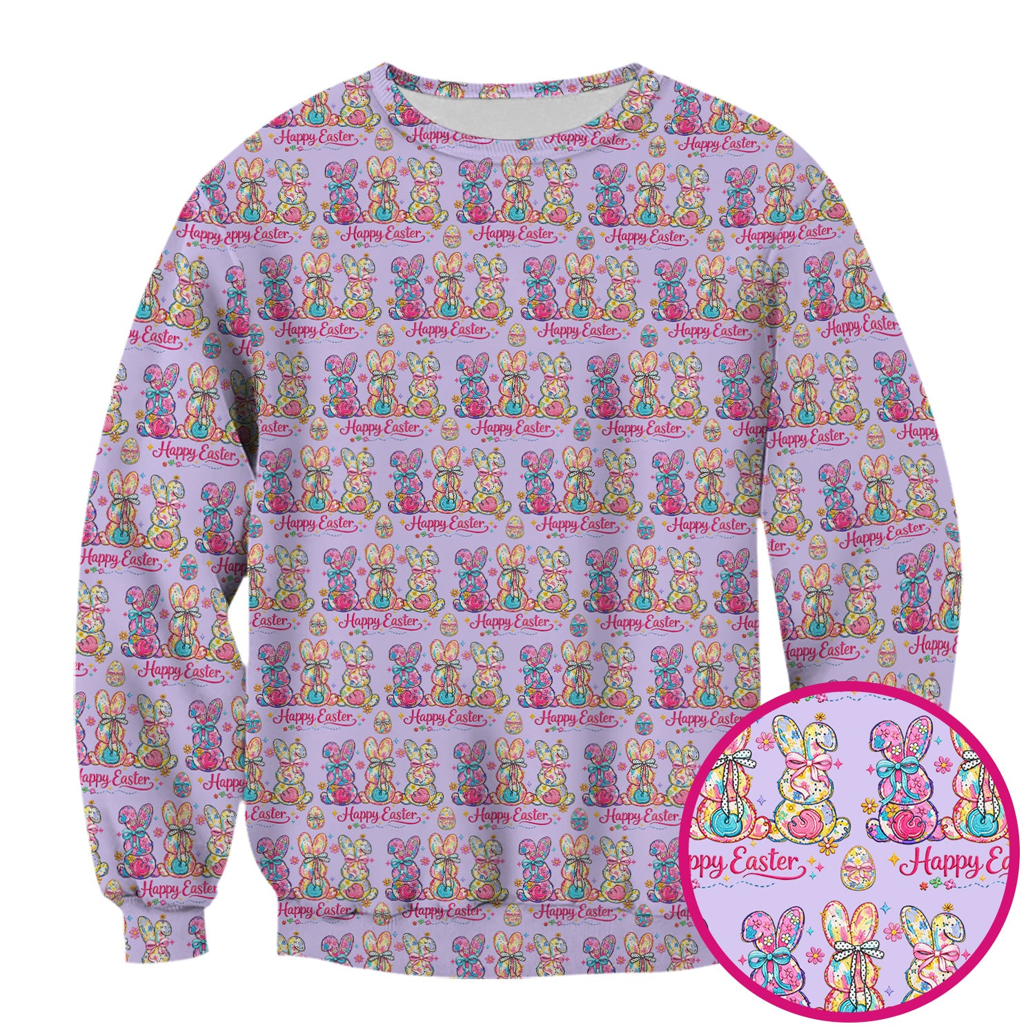 Pink Happy Easter Bunny Pattern Scrub Top, Comfortable Scrubs for Nurses
