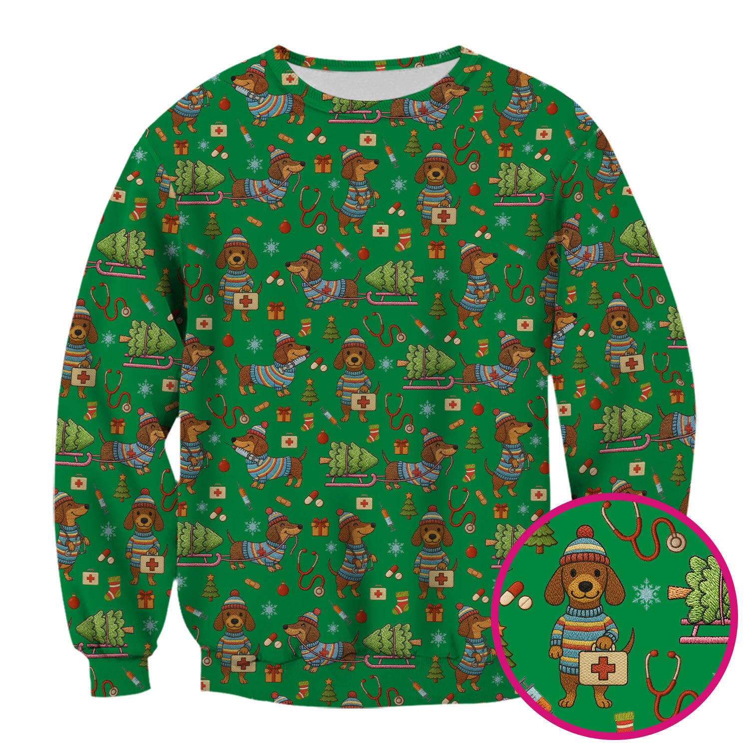 Dachshund Dog Scrub For Nurse, Funny Wiener Dog Lover Gift, Cute Dog 3D Knit Pattern Shirt