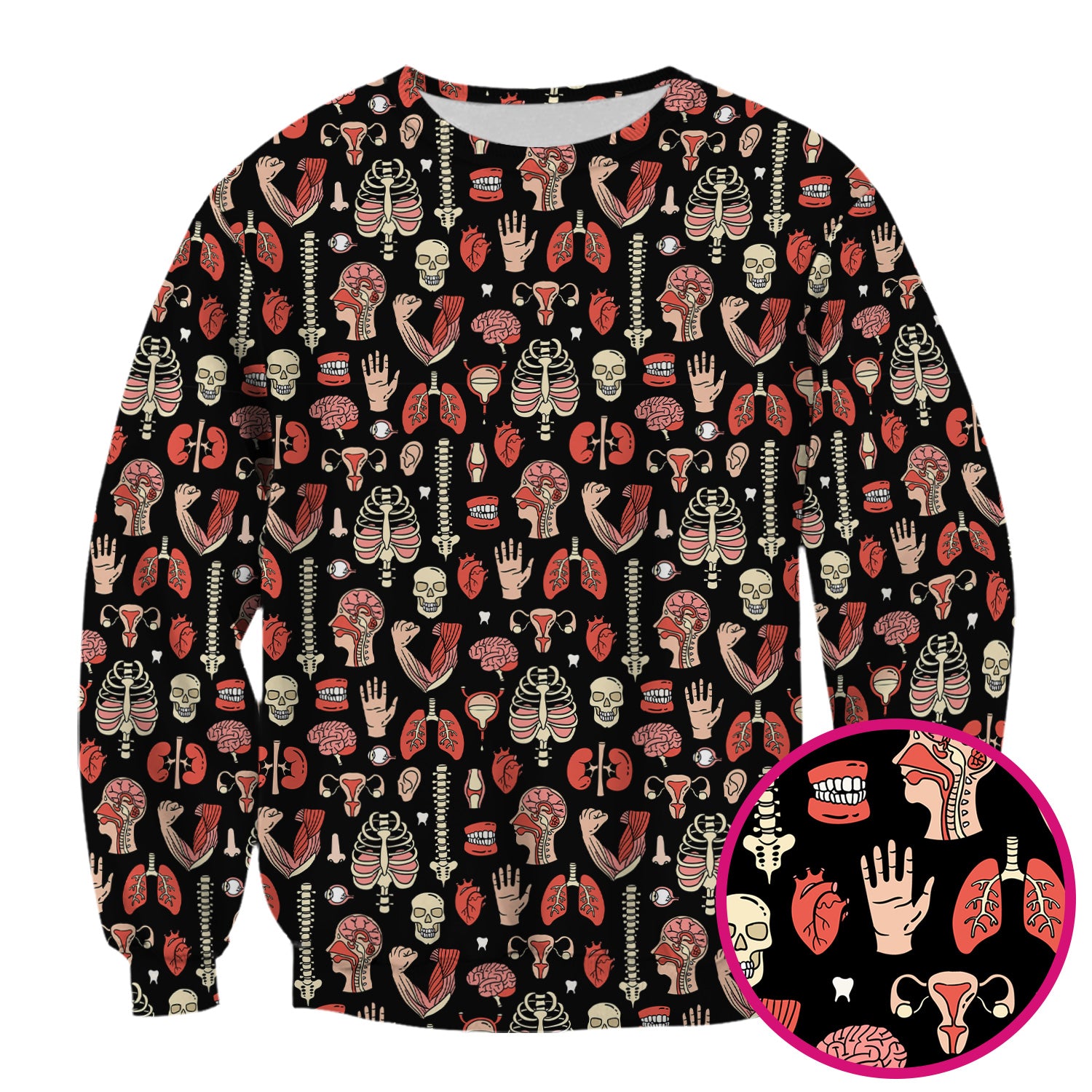 Human Anatomy Body Parts Pattern Scrubs Top, Comfortable Scrubs for Nurses