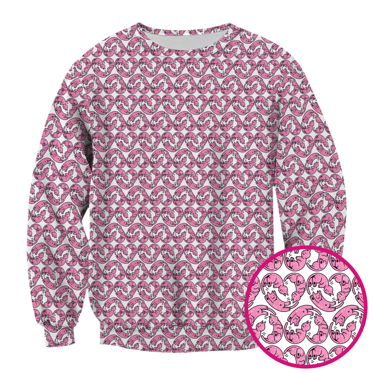 Cute Pink Cat Cartoon Pattern Scrub Top, Comfortable Scrubs for Nurses