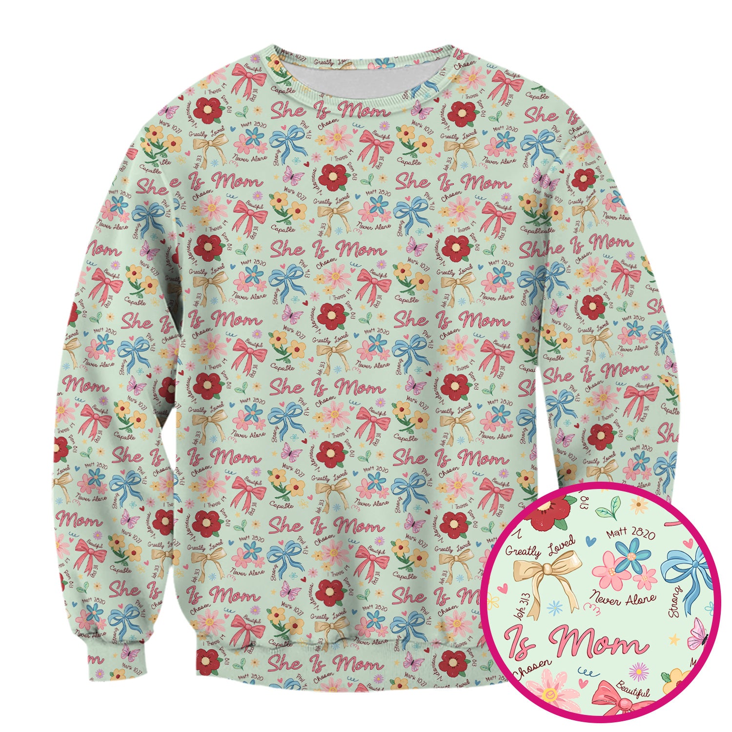 She Is Mom Floral Bow Pattern Scrub Top, Comfortable Scrubs for Nurses