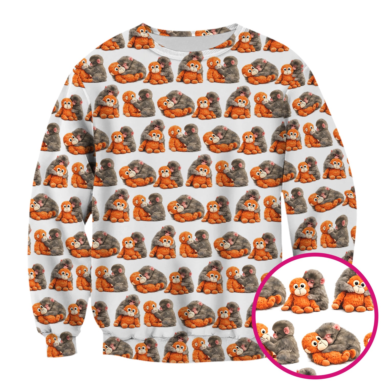Cute Baby Monkey Plush Toy Animal Pattern Scrub Top, Breathable Medical Uniform Top