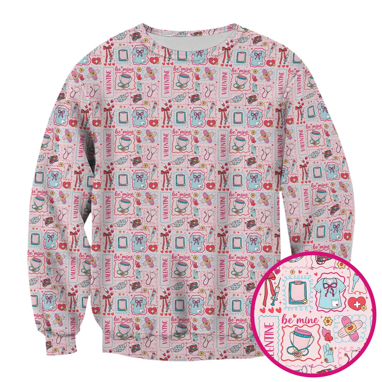 Valentine Medical Hearts Bandages Syringes Scrub Top, Comfortable Scrubs for Nurses