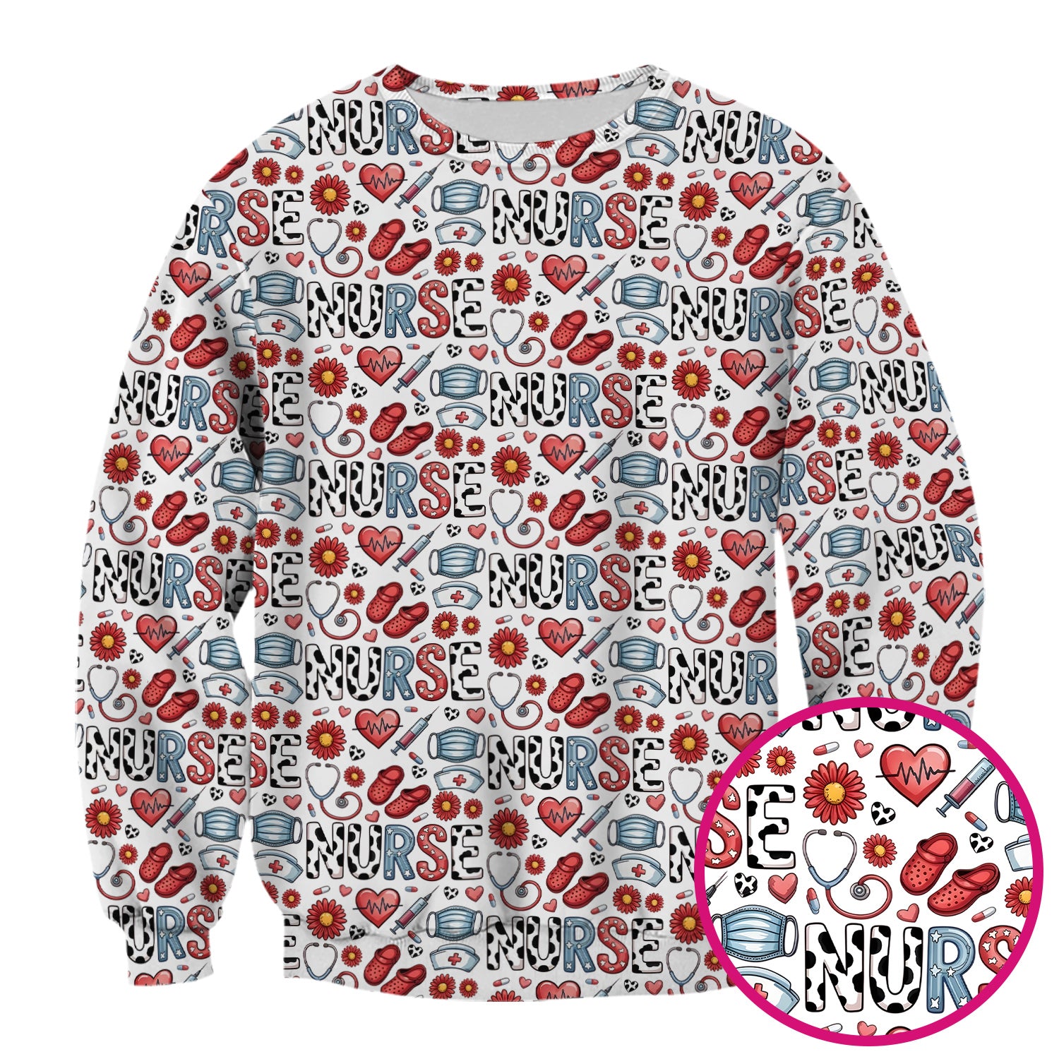 Cute Nurse Medical Icon Pattern Scrub Top, Comfortable Scrubs for Nurses