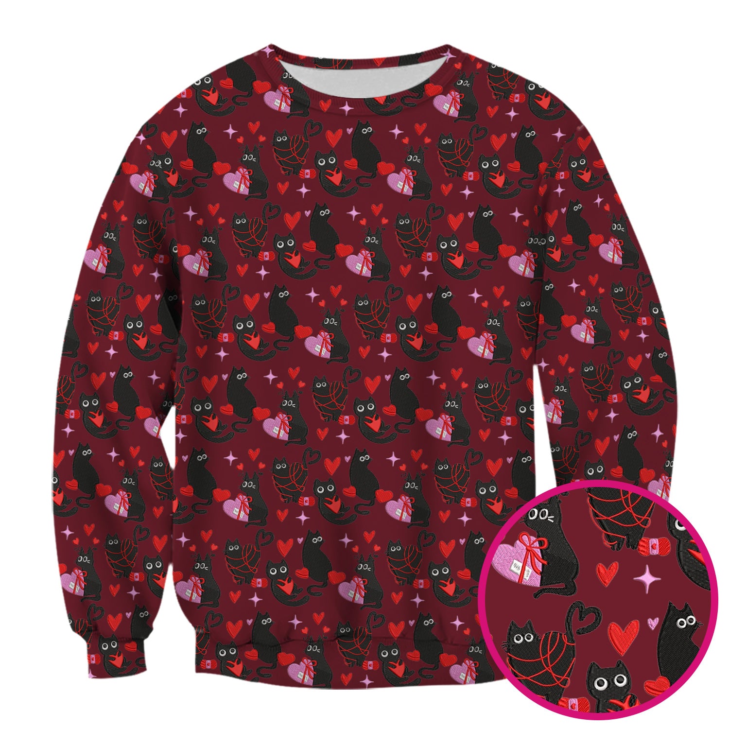 Valentine’s Day Scrub Top, Cute Black Cat With Heart Pattern Nurse Shirt, Breathable Fabrics Nursing Uniform