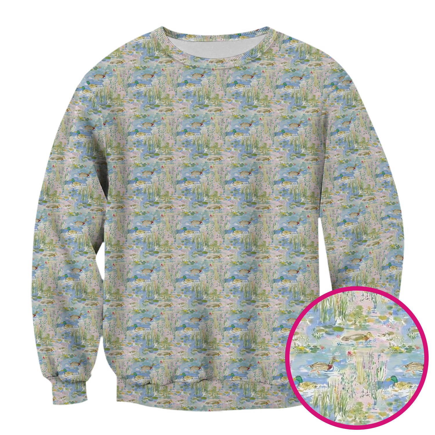 Ducks in Pond Water Pattern Scrub Top, Breathable Fabrics Nursing Uniform